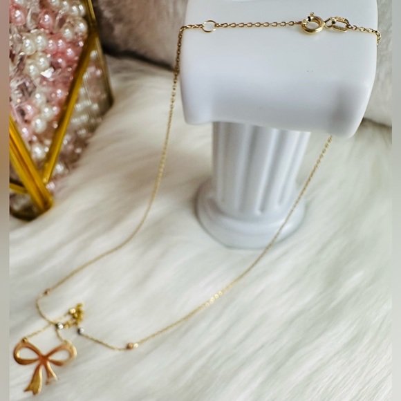 Ribbon Centered with Station Ball Necklace. 💛 Real 18 Karat Solid Gold Jewelry - Picture 8 of 10